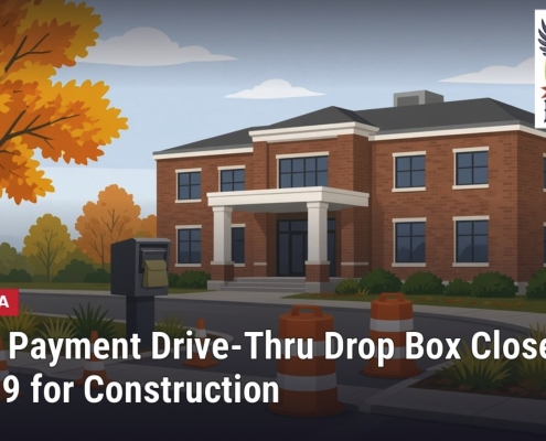 Fostoria News Water payment drive-thru drop box at Fostoria municipal building closing for construction.
